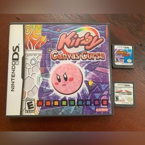 Nintendo DS (3) Games. Kirby Canvas Curse, Sonic Rush, MarioKart